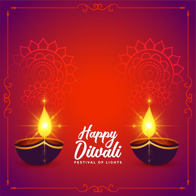 Feliz festival de diwali deseja um cartão com diya brilhante