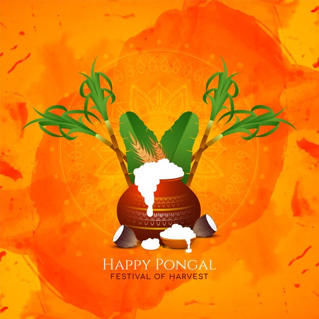 Feliz festival de Pongal, celebração, aquarela, fundo, desenho, vetorial