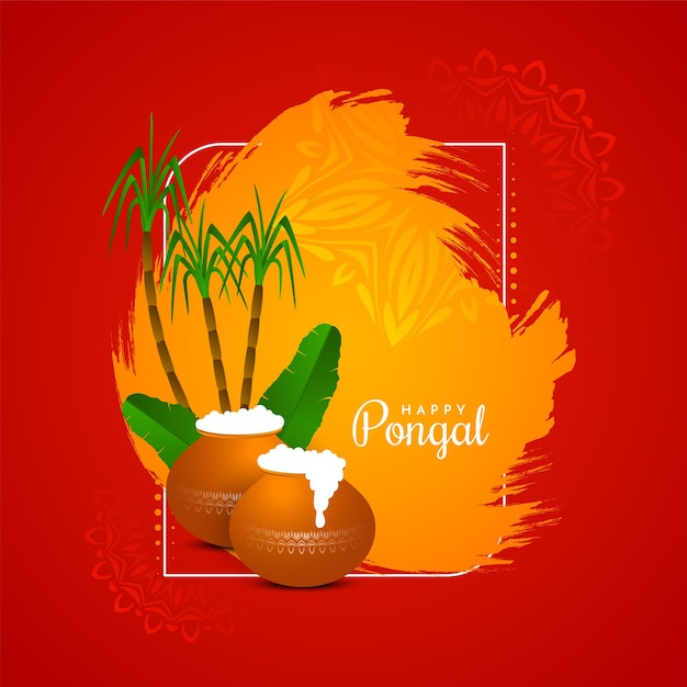 Feliz festival de Pongal cor vermelha saudação fundo design vector