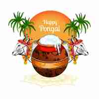 Vetor grátis feliz festival de pongal de tamil nadu índia fundo da celebração