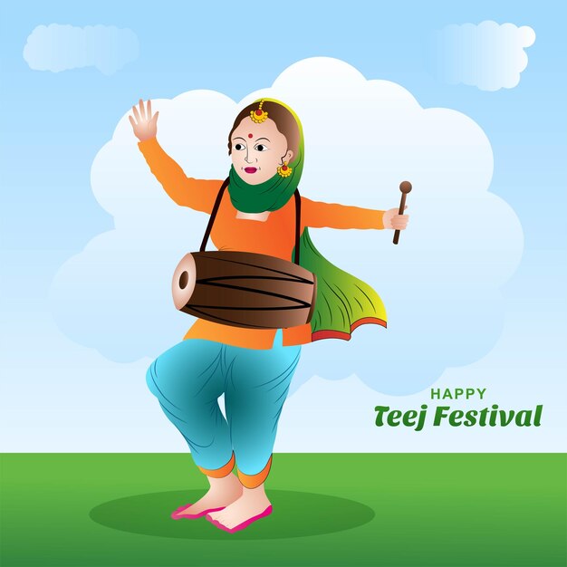 Feliz festival hariyali teej com design de cartão de dança de mulher