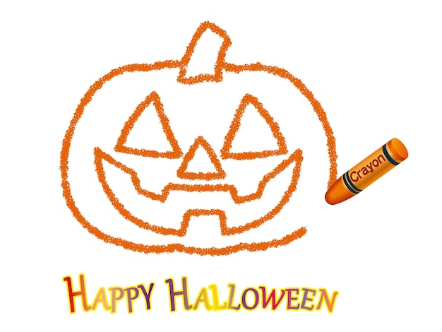 Feliz halloween jack-o-lantern crayon desenho isolado em um fundo branco, ilustração do vetor.