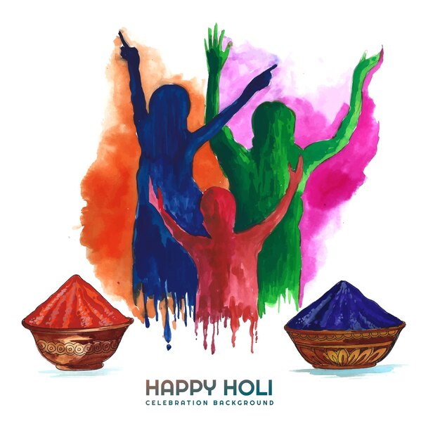 Feliz holi festival de fundo de cartão de cumprimentos de celebração da Índia