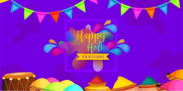 Feliz Holi Saudações Violeta Azul Colorido Festival Hinduísmo Indiano Fundo de Mídia Social