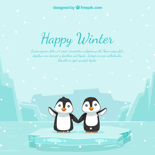 Vetor grátis feliz inverno com pinguins