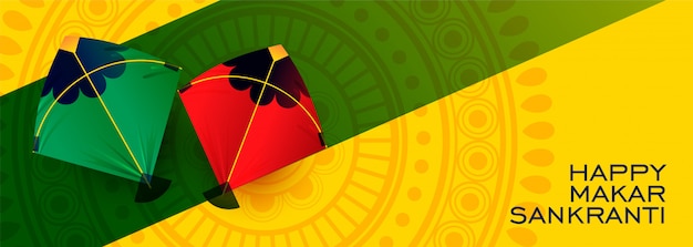 Feliz makar sankranti festival hindu de banner de pipa