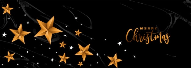 Vetor grátis feliz natal banner preto com estrelas douradas