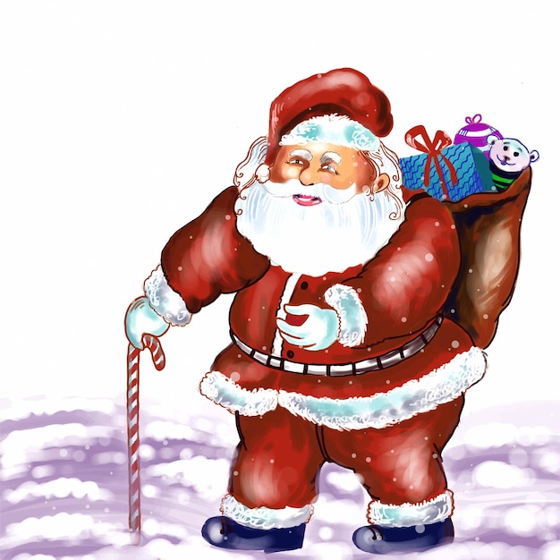 Vetor grátis feliz natal cartão com fundo de inverno de papai noel