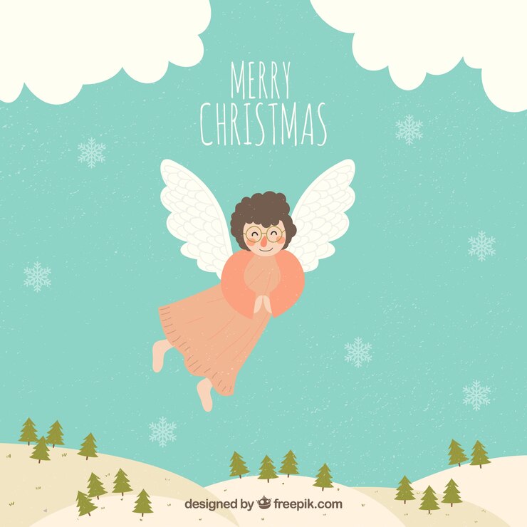 Vetor grátis feliz natal com um anjo voador