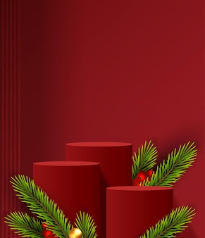 Feliz natal é a forma de pódio de geometria para mostrar pedestal de palco de exibição de produtos cosméticos