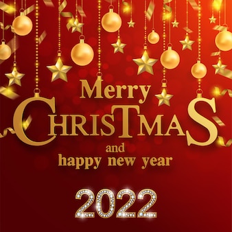 Feliz natal e feliz ano novo 2022 com estampados dourados e cristais na cor do papel.