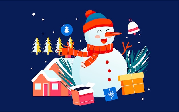Feliz natal, festival de neve pesada, ilustração, neve, inverno, natureza, pôster Vetor Premium