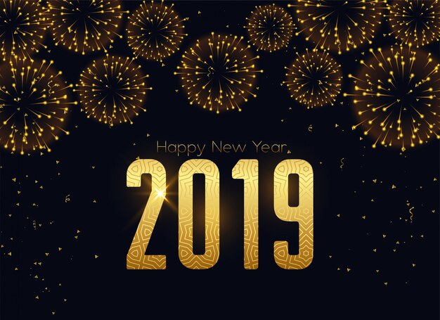 Feliz novo ano 2019 fogos de artifício celebração fundo