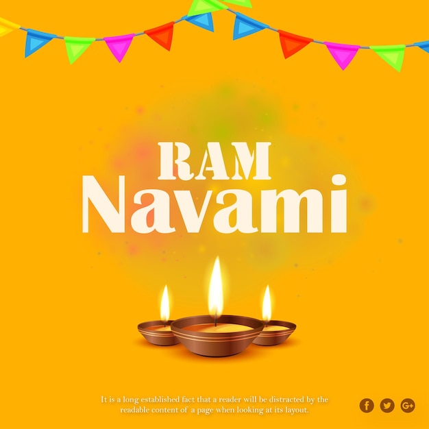 Feliz ram navami saudações fundo amarelo festival hinduísmo indiano banner de mídia social vetor grátis