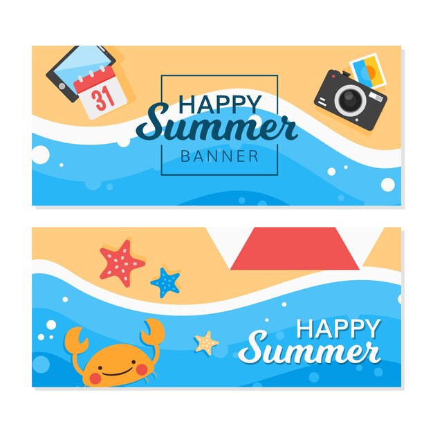 Feliz, verão, bandeiras, elementos, apartamento, desenho