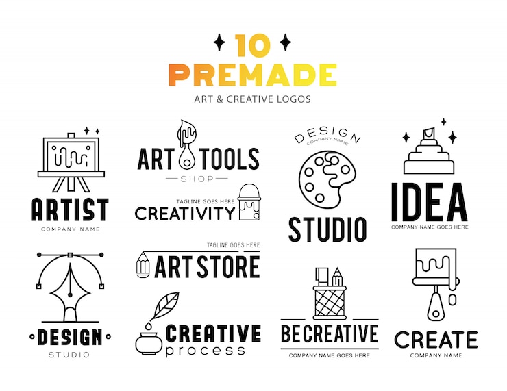 Vetor grátis ferramentas de arte e materiais para pintura design de logotipo.