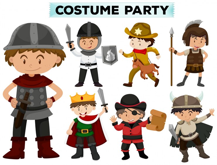 Vetor grátis festa a fantasia com os meninos em trajes diferentes