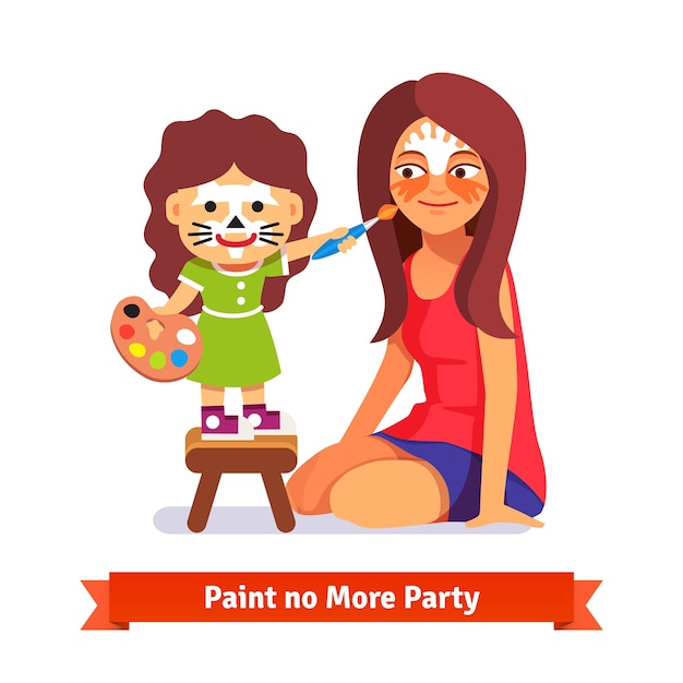 Festa de pintura de rosto. Menina e sua professora