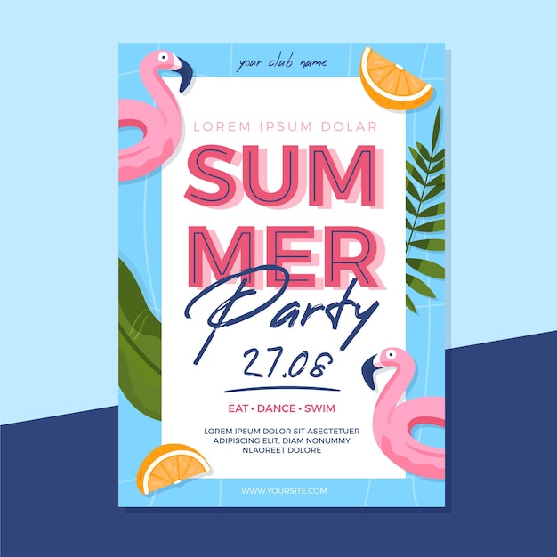 Vetor grátis festa de verão design plano flyer