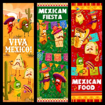 Festa e festa mexicana, cartoon mexicano tex mex Vetor Premium