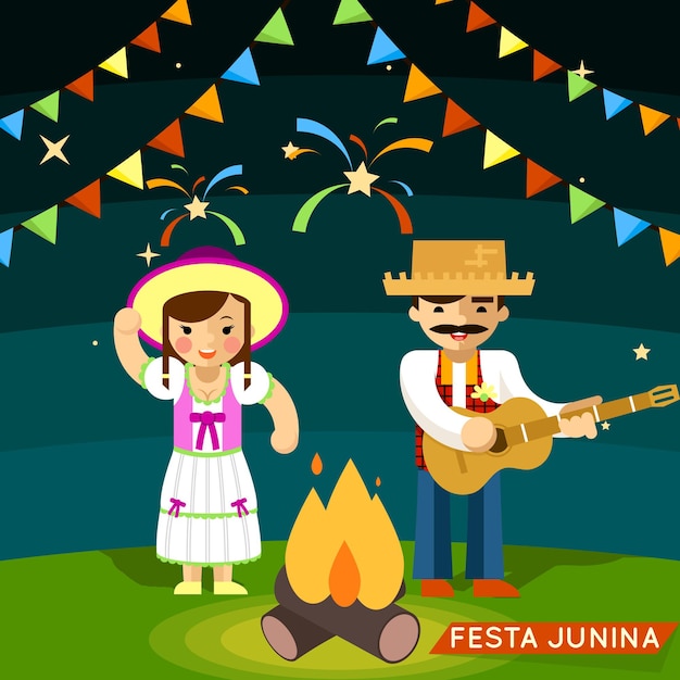 Vetor grátis festa junina. festa de comemoração do brasil. ilustração vetorial