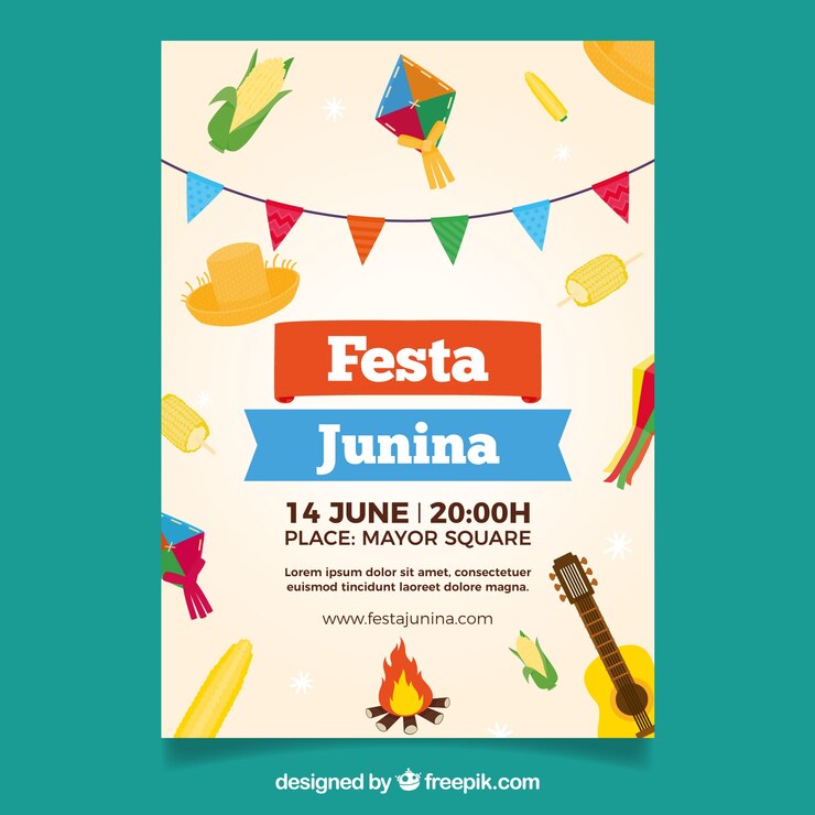 Vetor grátis festa junina folheto com elementos tradicionais