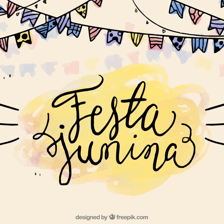 Vetor grátis festa junina fundo com guirlandas desenhadas à mão