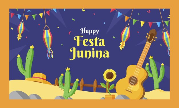Festas juninas fundo de contração plana desenhado à mão