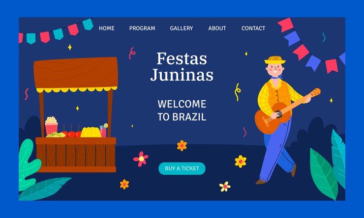 Vetor grátis festas juninas página de destino plana desenhada à mão