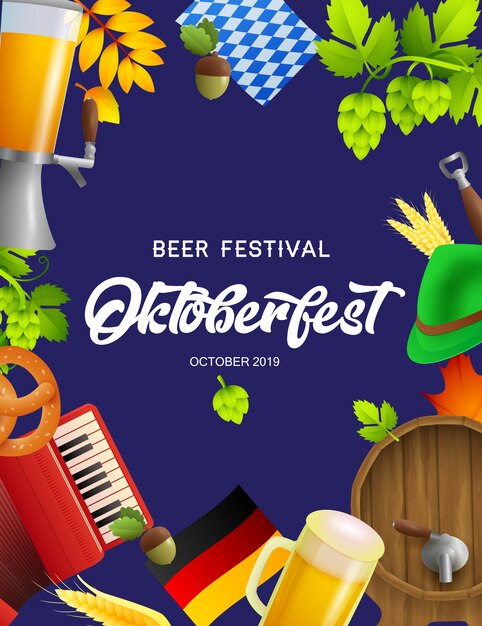 Festival de cerveja Oktoberfest cartaz com símbolos fest