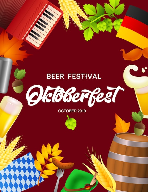Festival de cerveja oktoberfest cartaz com símbolos fest