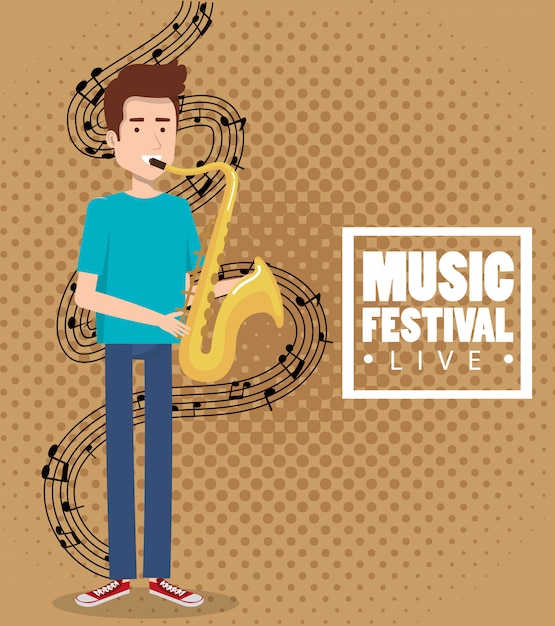 Festival de música ao vivo com homem tocando saxofone