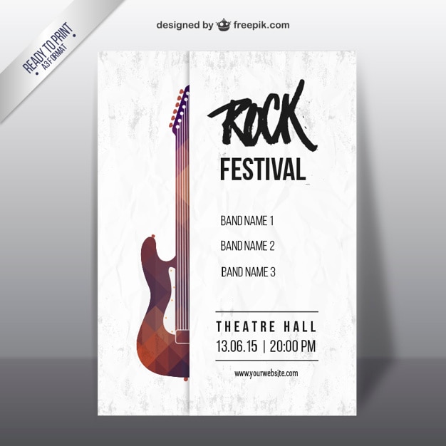 Festival de rock com uma guitarra poster geométrico