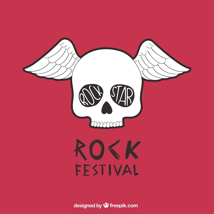Vetor grátis festival de rock poster com um crânio