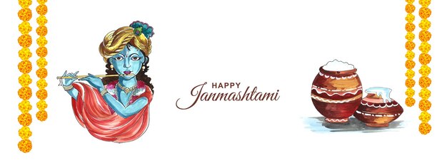 Festival indiano de janmashtami dahi handi celebração banner design