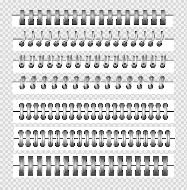 Vetor grátis fichários de metal realistas com imagens isoladas de vista superior de separadores de bloco de notas de metal de ilustração vetorial de forma diferente