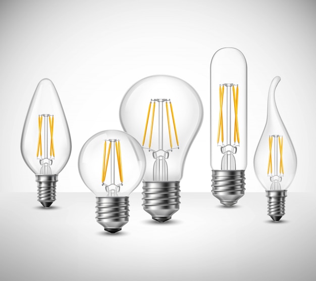 Vetor grátis filament led lightbulbs realistic set