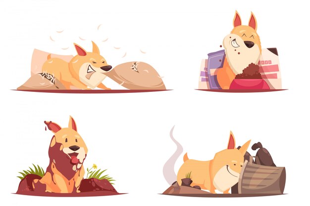 Filhote de cachorro na ilustração de diferentes situações
