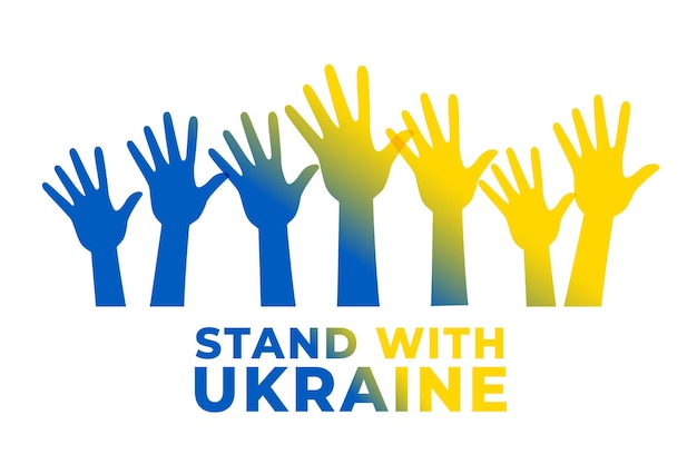 Vetor grátis fique com o cartaz da ucrânia com as mãos da cor da bandeira