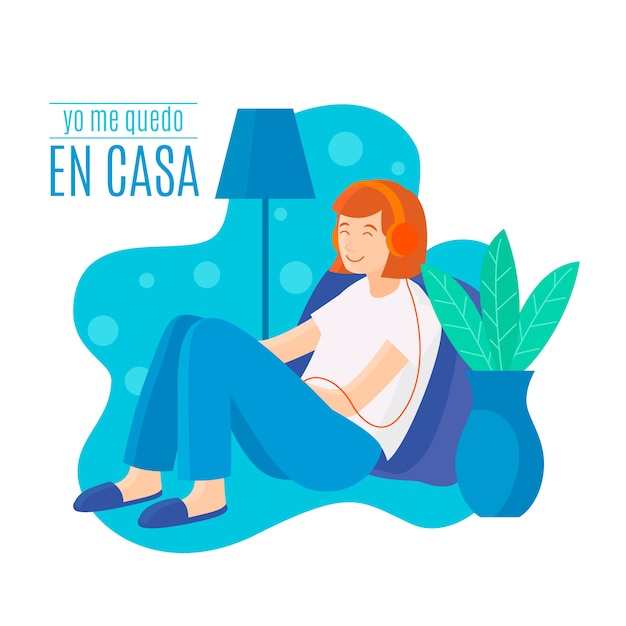 Fique em casa design ilustrado