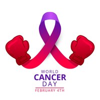 Fita roxa do dia do câncer no mundo plano com luvas de boxe