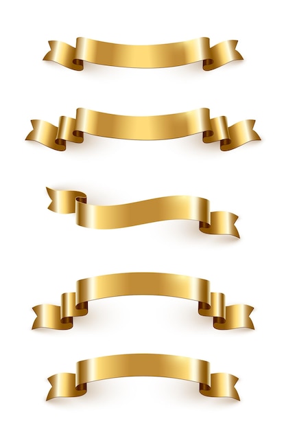 Fitas de luxo douradas definem elementos de design festivos isolados no fundo branco