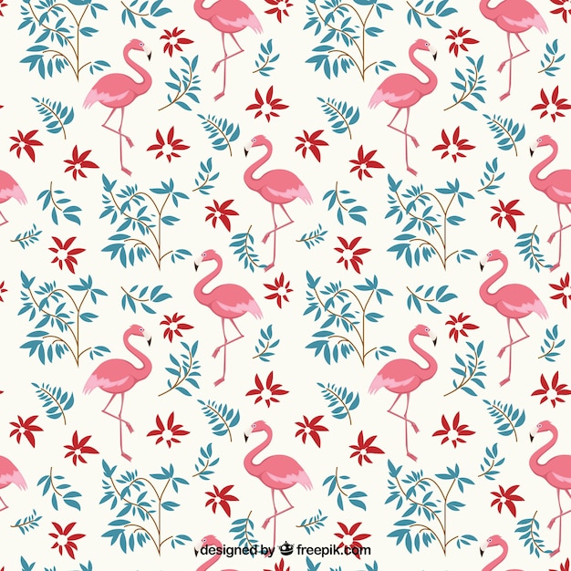 Flamingos e flores