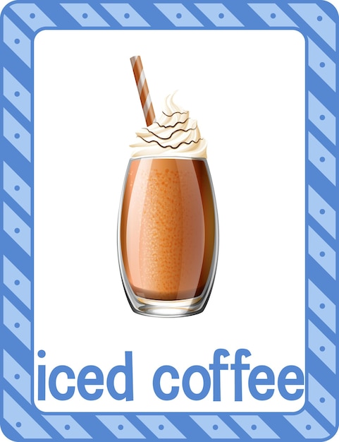 Vetor grátis flashcard de vocabulário com a palavra iced coffee