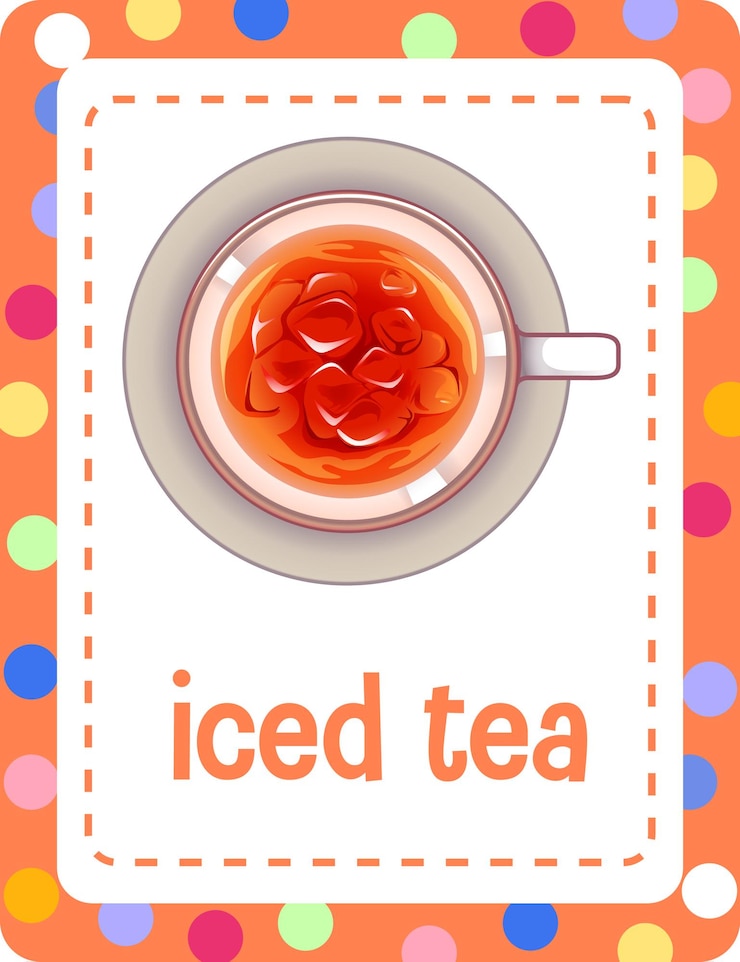 Vetor grátis flashcard de vocabulário com a palavra iced tea