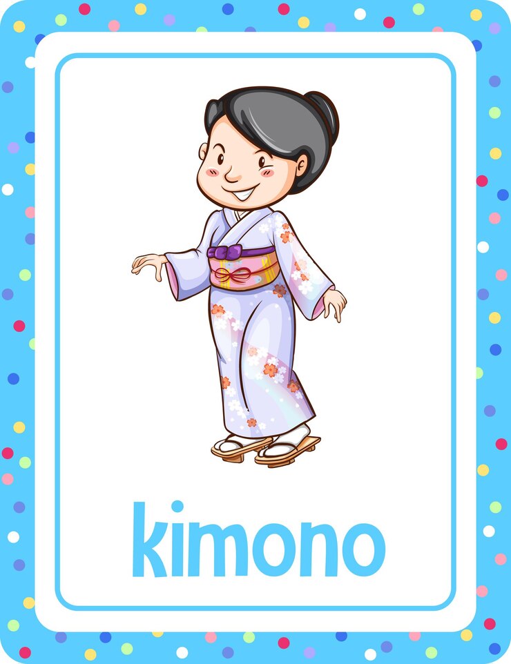 Vetor grátis flashcard de vocabulário com a palavra kimono