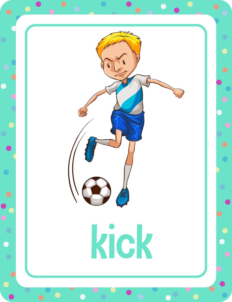 Vetor grátis flashcard de vocabulário com palavra kick