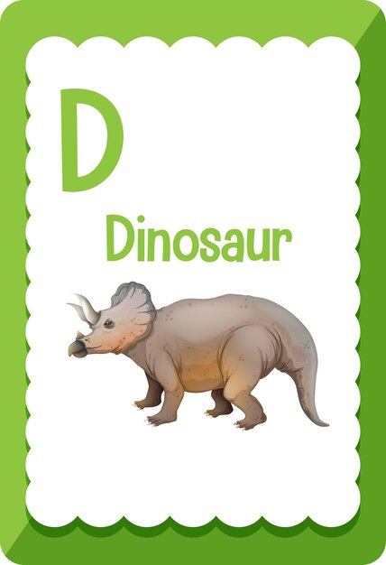 Flashcard do alfabeto com a letra D para dinossauro