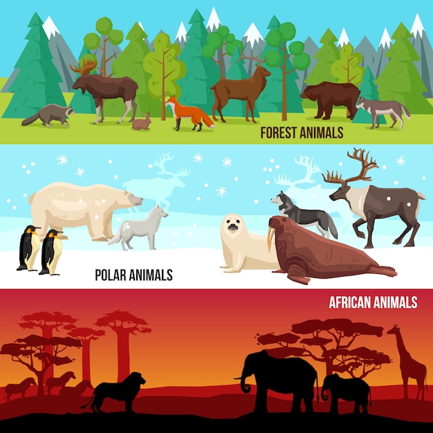 Vetor grátis flat animal banners set