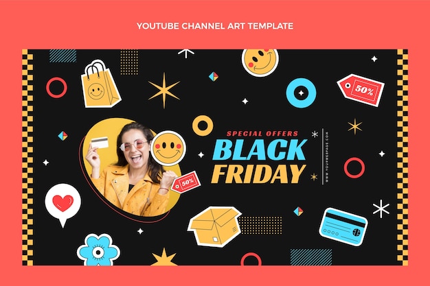 Vetor grátis flat black friday arte do canal do youtube